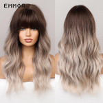 Ombre pruun blond hall tuhkpunane parukas tukkidega naistele pikad vesilainelised kuumakindlad s&uuml;nteetilised juukseparukad