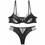 Seksikas pits &Uuml;li&otilde;huke rinnahoidjakomplekt Temptation Perspective Splicing Naiste aluspesu Ripsmeprillid Prantsuse bralette ja stringid S must