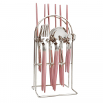 24 tk Western peegels&ouml;&ouml;giriistade komplekt koos luksuslike s&ouml;&ouml;giriistade hoiuriiuliga, kaasas nuga kahvel lusikas teelusikat&auml;is roostevabast terasest s&ouml;&ouml;gin&otilde;ud roosa/h&otilde;be