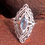 H&otilde;bedased ehted, sinine topaas&otilde;rmus, Statement ehted, k&auml;sitsi valmistatud s&otilde;rmus, h&otilde;beehted 4 sinine