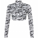 Animal Zebra Print Seljata k&auml;rbitud T-s&auml;rk Naiste Seksikas pikkade varrukatega T-s&auml;rk Naiste Mood K&auml;rbitud Topid T-s&auml;rgid T&auml;navar&otilde;ivad S must