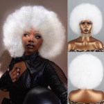 MISSQUEEN Afro-naiste l&uuml;hike krussis lokkis puhas valge kohev lokkis parukas s&uuml;nteetiline kiud Looduslik lokkis parukas Cosplay igap&auml;evane kandmine 30CM