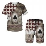 Uus meeste T-s&auml;rgi &uuml;likond 3D pokkeri prindiga Suur T-s&auml;rk/l&uuml;hikesed p&uuml;ksid/spordidress Meeste vabaaja spordir&otilde;ivaste suvine meeste r&otilde;ivakomplekt S