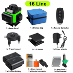 16 rida 4D roheline lasertase 2 patareiga isetasanduv juhtmevaba kaugjuhtimispult 360 horisontaalne vertikaalne ristseinaklamber 16 lines upgrade