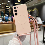 Crossbody Lanyard vedel magnet&uuml;mbris iphone 14 13 12 11 X XR XS Max 7 8 SE 2020/Samsung Galaxy S23 S22 Ultra Magsafe silikoonist pehme tagakaas For Samsung S22 roosa