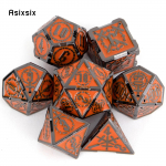 7 tk oranži h&otilde;bedase topeltm&otilde;&otilde;ga metallist t&auml;ringud, mitmetahuline t&auml;ringukomplekt, sobib rollim&auml;nguks RPG Pathfinder lauam&auml;nguks punane