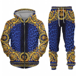 Luksuslik kuldse mustriga 3D-prindiga meeste lukuga spordidressi komplekt vabaaja kapuuts + p&uuml;ksid 2 tk Komplektid &uuml;lisuur kampsun, mood meeste riided XL