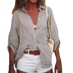 Naiste suvine puuvillane linane &uuml;hev&auml;rviline seitsme punktiga varrukatega s&auml;rk V-kaelusega avar s&auml;rk M