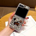 Luksuslik Rhinestone'i armas 3D-hiire peegeltelefoni &uuml;mbris Samsung Galaxy Z Flip 5 4 3 5G kaanega Fashion Water Drop Diamond Hard PC tagakaas For Z Flip 5