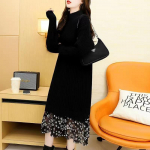 Pullover kampsun naiste pits Prantsuse poolk&otilde;rge kaelusega kampsun kootud kaheosaline v&otilde;ltskleit pikkade varrukatega sviiter naiste kleit One Size must