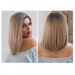 Naiste 55 cm Juuksed Kuldpruunid Pikad Sirged Juuksed T-kujuline eesmine Pits Roos Juuste V&otilde;rk Peakate K&auml;sitsi kootud Pits Parukad Kanekalon Parukas 55cm kuld