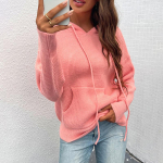 Kapuutsiga &uuml;hev&auml;rviline taskukootud vabaaja kampsun S roosa