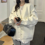 S&uuml;gisene avara V-kaelusega kampsun kampsun jakk Naiste talvemood 2023 kootud kampsun mantel Naiste Korea soojad kampsunid 29200 One Size must
