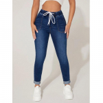 Pingutusn&ouml;&ouml;riga piha teksap&uuml;ksid naistele k&otilde;rge v&ouml;&ouml;kohaga Stretch Pencil P&uuml;ksid pantalones de mujer S sinine