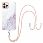 Galvaniseeritud marmorist IMD Crossbody kaelapaela telefoni&uuml;mbris iPhone 15 14Plus 13 12 11Pro Max XSMAX jaoks Samsung S24 S23 S22 S21Ultra Plus A15 A25 A14 A54 jaoks iPhone 7/8/SE 2020 valge