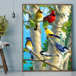 Isetehtud teemantmaal Linnud k&otilde;igis v&auml;rvides ristpistes komplekt mosaiikkunst teemantmaal t&auml;isring/ruudukujuline teemant kodu kaunistus Round 20x30cm