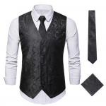 Meeste vest &uuml;likond tr&uuml;kitud varrukateta V-kaelusega &uuml;herealine plekk kikilips Tasku kandiline Slim Fit Retro Groom Wedding Performance Club Disco vest 2XL must