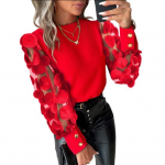 S&uuml;giskevadine naiste s&auml;rk, l&auml;bipaistev v&otilde;rk, &uuml;hev&auml;rviline &uuml;mmargune kaelus, lillede sisekujundus, pikkade varrukatega OL pendeldamise stiilis pullover Elegantne naiste pluus L