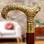 Handmade Wood Walking Stick with Carved Brass Handle 3Fold Stick 93.98 cm Victorian Foldable Cane