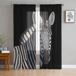 Mustvalgete triipudega Voile kardinad elutoa akende jaoks L&auml;bipaistvad kardinad magamistoa k&ouml;&ouml;gi kardinad 135W x 114H(cm)