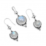 Looduslik Vikerkaare Kuukivi V&auml;&auml;riskivi Ripats K&otilde;rvar&otilde;ngaste Komplekt, 925 Sterling H&otilde;be, Rippuvad Tilgakujulised K&otilde;rvar&otilde;ngad, K&auml;sitsi Valmistatud Ehtekomplekt, Kingitus Lihav&otilde;teteks