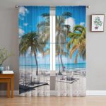 Id&uuml;lliline suve &otilde;ues rannat&uuml;llist l&auml;bipaistvad kardinad k&ouml;&ouml;giakna jaoks elutuba Moodne Voile kardin Magamistoa kardinad 135W x 114H(cm) blue