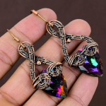 Natural Mystic Topaz Gemstone Handmade Copper Wire Wrap Earring 2.72 f0l74