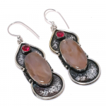 Natural Tube Agate, Rubillite Gemstone 925 Sterling Silver Earring 2.56 u9h34