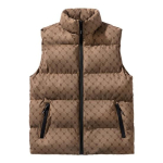 Meeste s&uuml;gistalvine vest krae kaelakaitse varrukateta paksendatud polsterdatud kirjatr&uuml;kk t&otilde;mblukuga suletavad taskud kardigan tuulekindel soe 2XL kohv