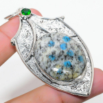 Natural K2 Blue Azurite, Peridot Gemstone 925 Sterling Silver Pendant 2.92 j9v56