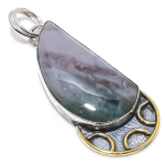 Natural Indian Moss Agate Stone 925 Sterling Silver Two Tone Pendant 2.52 o2j24