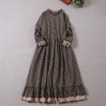 Mori t&uuml;druk, s&uuml;giskevadine naiste avar pikk kleit, volangidega kraega lilleline Cottagecore kleit Vintage puuvillane volangidega Elegantne &scaron;ikk kleit One Size kohv