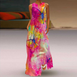 Naiste A-kujuline kleit Maxi pikkade varrukateta sinise ujuva l&otilde;ngaga s&uuml;gis-talvise V-kaelusega retrostiilis elegantne XL roosa