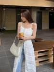 L&otilde;una-Korea &scaron;ikk suvine prantsuse sle Elegantne kandiline krae &uuml;herealine rasket&ouml;&ouml;stuse pitsdisain Moodne sling kleit naistele S