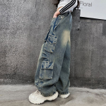 Retro Cargo teksad T&uuml;drukutele Kevadel lahtised vabaaja laste laiad p&uuml;ksid Disain Streetwear p&uuml;ksid 160cm sinine