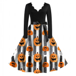 Naiste vintage klassikaline kleit kaelusega v&ouml;&ouml;kohaga kikilips, pikkade varrukatega Halloweeni tr&uuml;kiga V-kaelusega kiikkleit L ingver