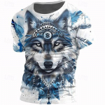 Animal Wolf Mood etniline sportlik meeste 3D prindiga T-s&auml;rk Tee Street Sport Outdoor T-s&auml;rk Valge kaelusega s&auml;rk Suvine kevadr&otilde;ivad r&otilde;ivad S