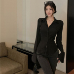 Pikkade varrukatega naiste massiivne s&auml;rk Korea seksikas Slim Fit v&ouml;&ouml;kohaga kallistav l&uuml;hike s&auml;rkpluus Naiste elegantsed kontorit&ouml;&ouml;riided XS