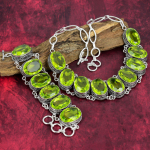 Sidrunkiv&auml;rviline Topaas Disainerk&auml;ev&otilde;ru, 925 Prooviga Tahke H&otilde;bedast Kaelakee, Reguleeritava Kettiga Ehted, K&auml;sit&ouml;&ouml;na Valmistatud K&auml;ev&otilde;ru ja Kaelakee Ehtekomplekt Adjustable With 8"-18" roheline