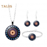 1 komplekt naiste ehtekomplekt lilleprinteriga klaasripats vintage etnilises stiilis ballipeo k&otilde;rvar&otilde;ngad kaelakee k&auml;ev&otilde;ru, ideaalne j&otilde;ulukink B