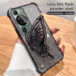 Gradient-Glitter Butterfly Stand Case objektiiv Huawei P30 P40 P50 P60 Pro Pura 70 Pro Mate 30 40 50 60 Pro Nove 7 8 9 10 11 12 Pro Honor 100 200 Pro jaoks Huawei P30 must