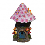 P&auml;ikeseenergialillega katusemaja kujuke, valgustatud muinasjutt P&auml;kapiku maja vaigust kuju skulptuur v&auml;liaed veranda &otilde;ue muru kaunistus lilla