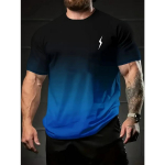 Suvine moe kaelusega l&uuml;hikeste varrukatega T-s&auml;rk &ndash; s&auml;rav Thunder graafiline print, gradientv&auml;rviga, pehme, igap&auml;evane vaba aja meeste topp M