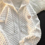 Jaapani Magus S&uuml;gis Talv JK Stiilis Kapuutsiga Dressipluusid Naistele Uus Vaba Retro &Otilde;pilase Vahveljakk Naiste Lukuga Pusa Topp US M valge