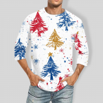 Men's Christmas print Round Neck Three Quarter Sleeve Top T-shirt XXL