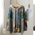 Suures suuruses talvekampsunid, naiste &uuml;lisuured kampsunid, pullover T&auml;isvarrukatega m&uuml;ts, kudumine, avara mustriga tr&uuml;kiga kampsun One Size