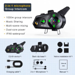 Kebidumei D2-6X mootorrattakiiver Bluetooth 5.3 sisetelefoni peakomplekt, 1000 m ulatus, 6 s&otilde;itjat, veekindel, muusika jagamine 1Pc