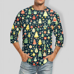 Men's Christmas print Round Neck Three Quarter Sleeve Top T-shirt XXL valge