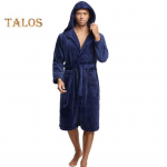 Meeste &ouml;&ouml;s&auml;rk kapuutsiga pikkade varrukatega rihmaga flanellist taskutega hommikumantel, &uuml;hev&auml;rviline kiiresti kuivav kangas p&otilde;lvedeni puhkeriiete hommikumantel must