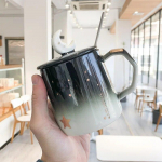 1 pcs 400ml Ceramic coffee Mug with Lid and Spoon Creative Star pattern Lovers Mlik Juice children water Cup Drinkware 400 ml